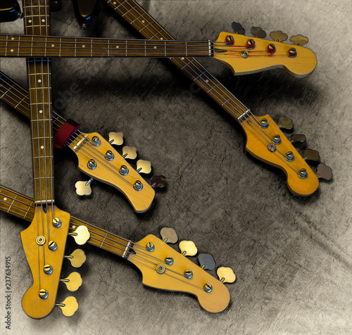 Crossed bass guitar necks with tuners