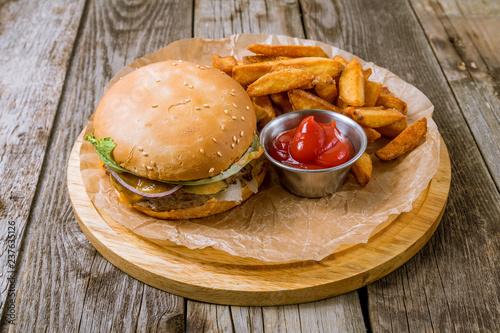 Hamurger with fries photo