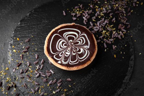 Cake chocolate tart. Delicate crispy, crumbly dessert Assorted Confectionery Range.