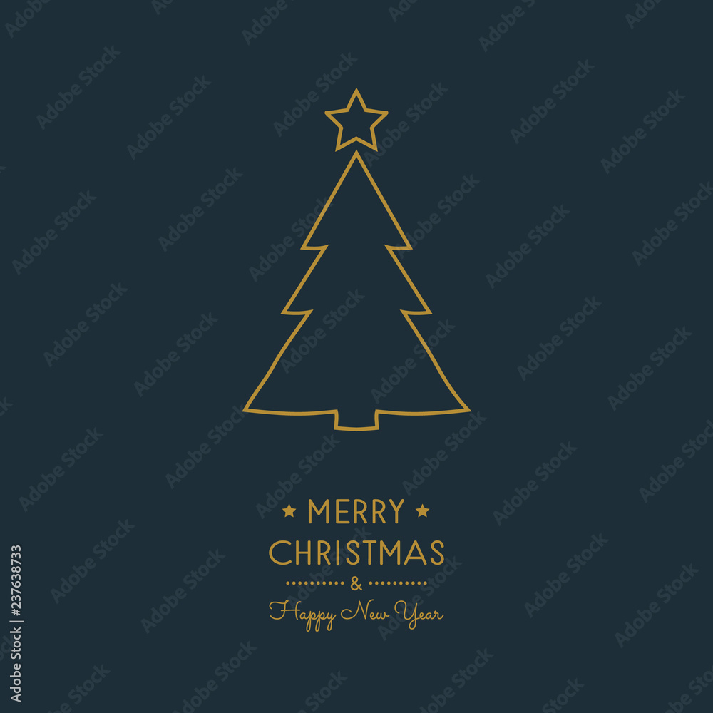 Fototapeta premium Merry Christmas and Happy New Year - card with hand drawn tree. Vector.