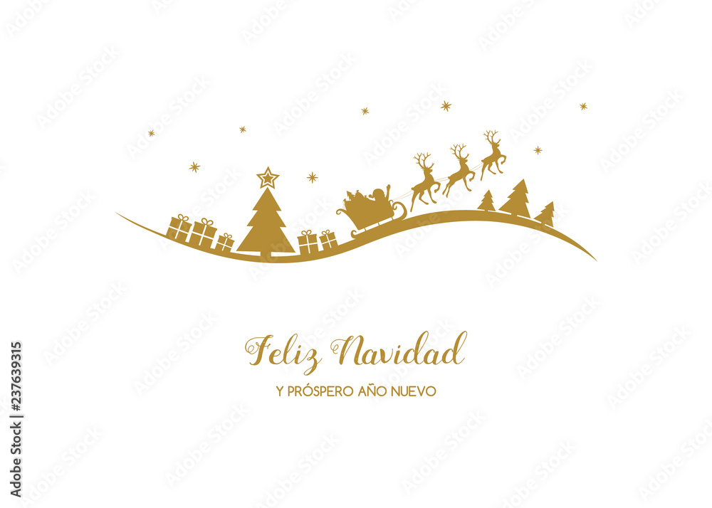 Feliz Navidad y Prospero Ano Nuevo - spanish Christmas wishes. Vector.