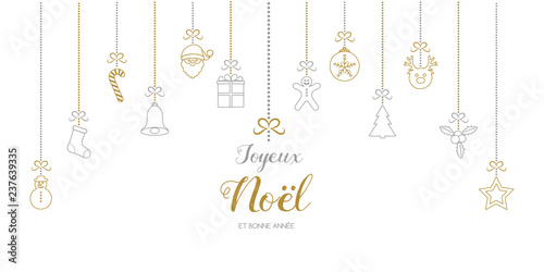 Joyeux Noel et Bonne Annee - french Christmas wishes. Vector