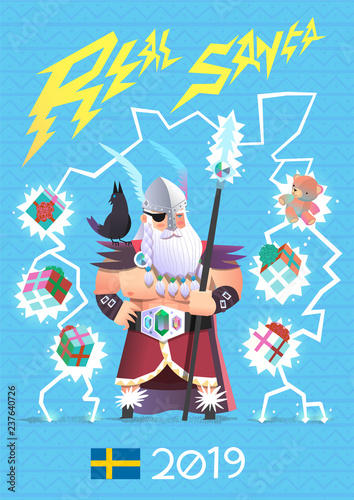 Odin is believed to be the original Santa. At least in Scandinavian culture. He brought presents not only for kids, but for everyone. Vector illustration