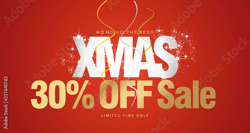 Ho ho ho Christmas Sale 30 percent off limited time only red background voucher