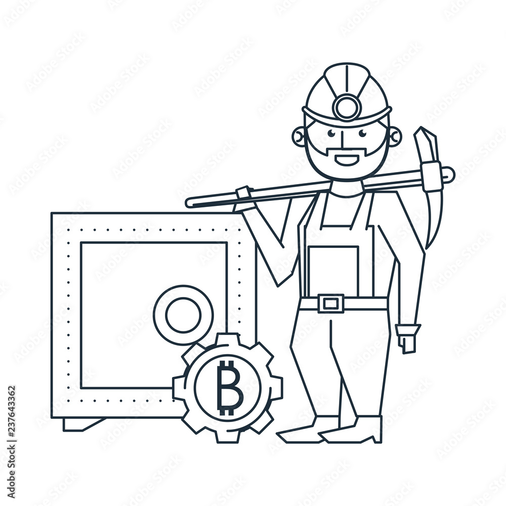 Bitcoin mining strongbox and worker with pick