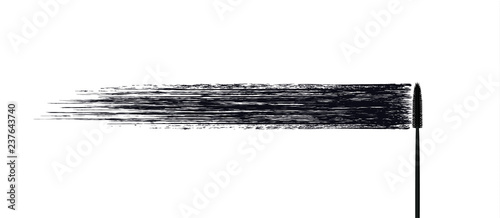 Vector make-up cosmetic mascara brush stroke texture design isolated on white. Realistic mascara smear template. Mascara eyelashes brush stroke makeup. Black hand drawn lash scribble swatch.