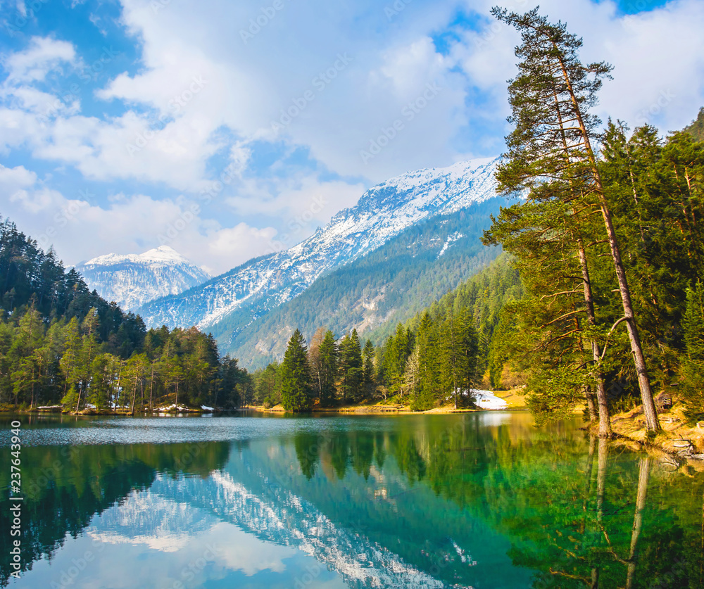 Fantastic views of the tranquil lake with amazing reflection. Mountains &  glacier in the background. Peaceful & picturesque landscape. Location:  Austria, Europe. Artistic picture. Beauty world Stock Photo | Adobe Stock