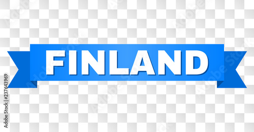 FINLAND text on a ribbon. Designed with white caption and blue stripe. Vector banner with FINLAND tag on a transparent background.
