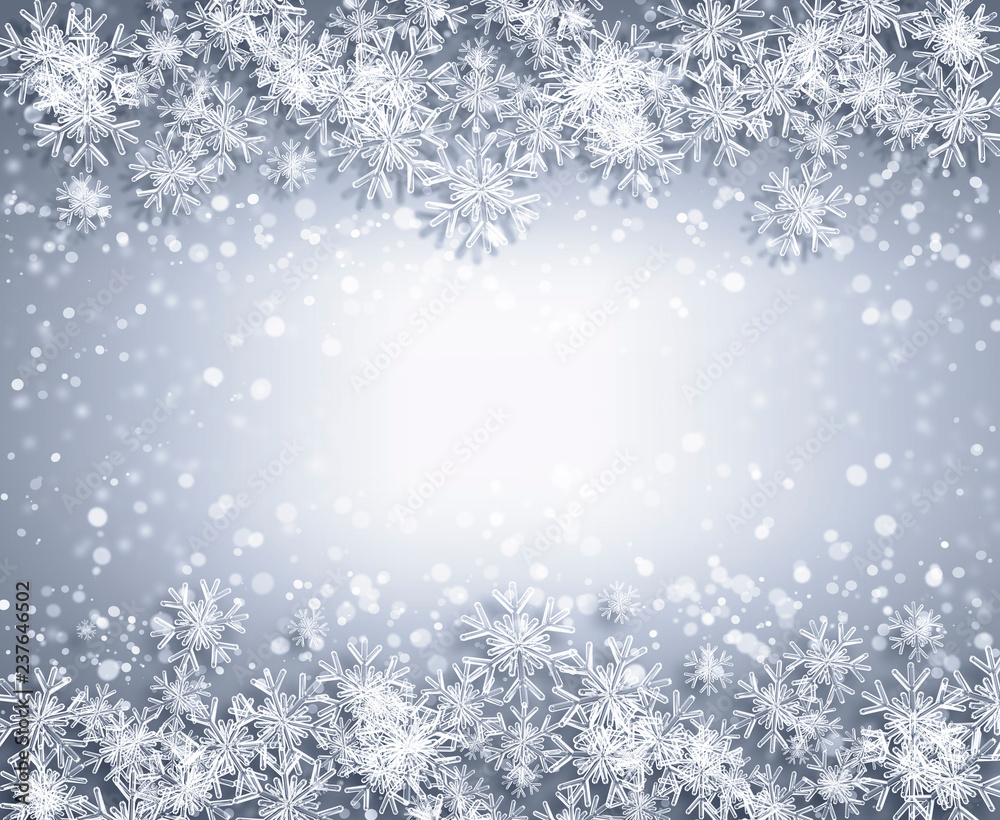 snowflakes and stars descending on background