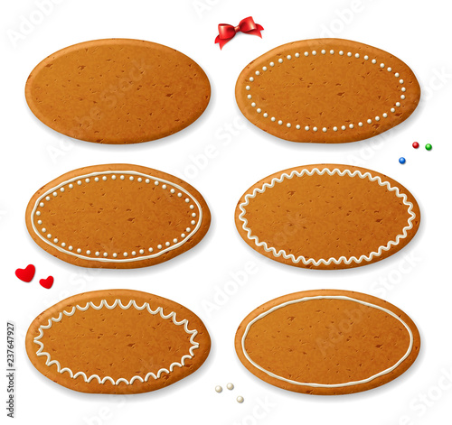 Vector seamless background with realistic christmas gingerbread mans, decorated with icing, on white background