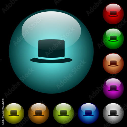Silk hat icons in color illuminated glass buttons