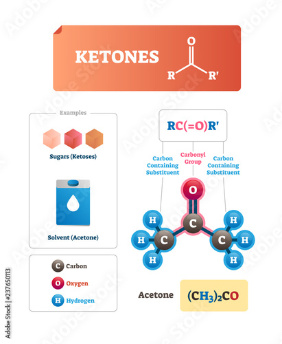 Ketones vector illustration. Sugars and solvent chemical organic compound.