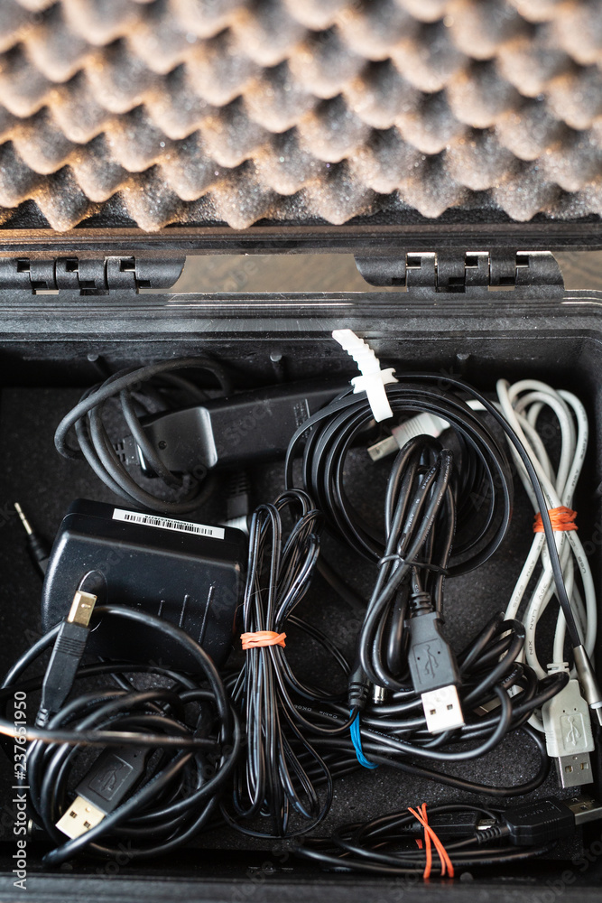 computer cables in tool box