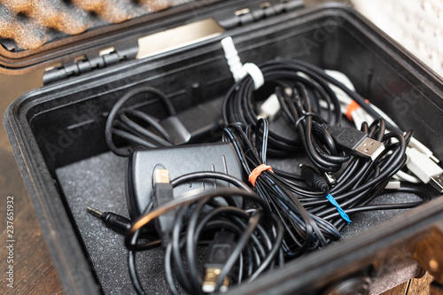 computer cables in tool box