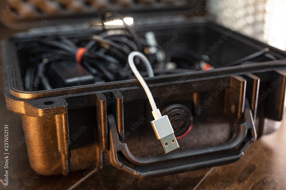 computer cables in tool box