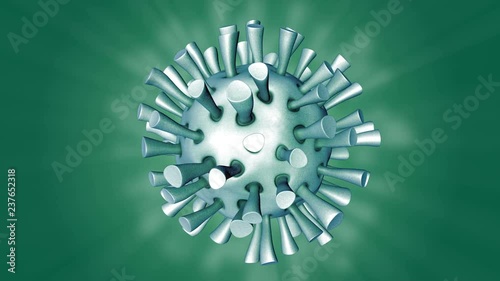 Single rotating Virus on a Green Background