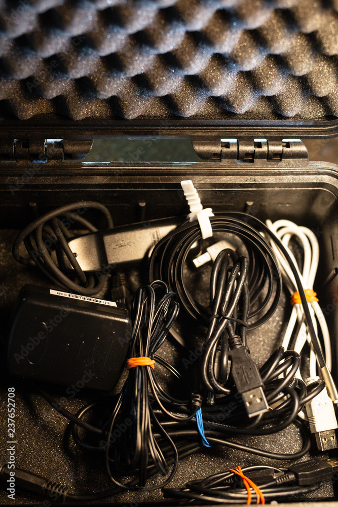 computer cables in tool box