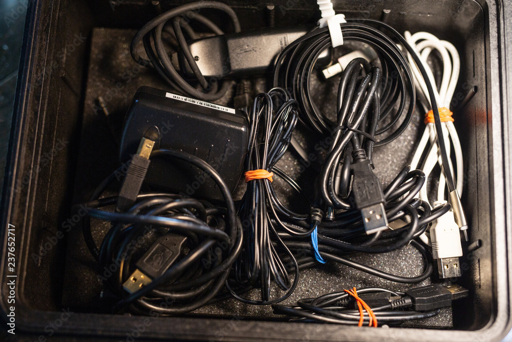 computer cables in tool box