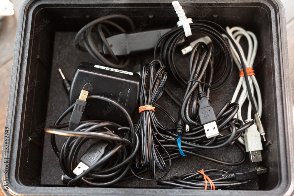 computer cables in tool box