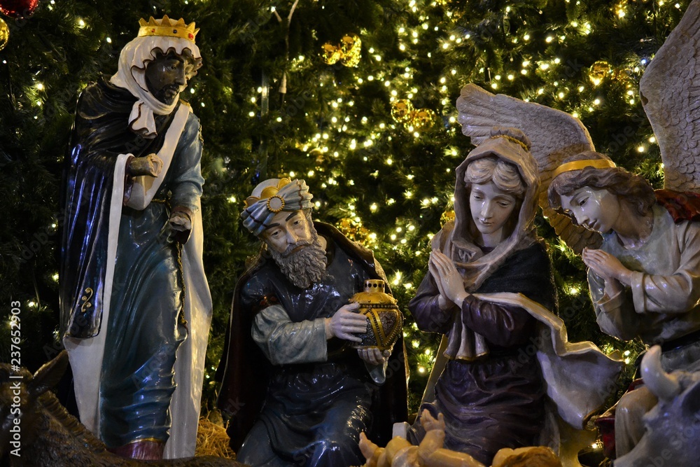 Manger at Nativity church square at Christmas eve in Bethlehem, West bank, Palestine, Israel