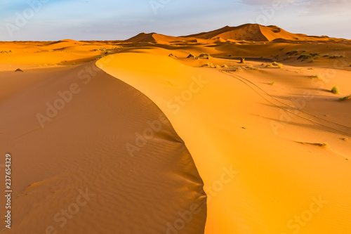 Beautiful landscape view of dunes Erg Chebbi, Sahara Desert, Merzouga, Morocco in Africa