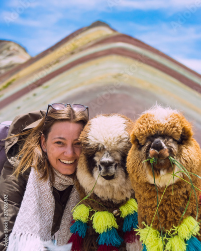 Travel Girl with Alpacas photo