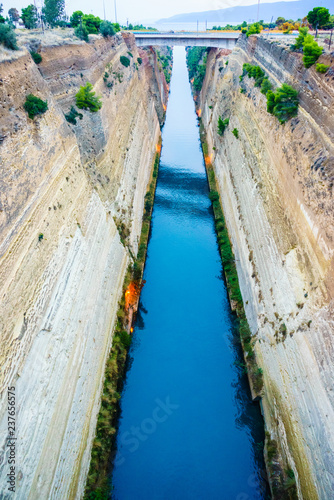 View of Corinth Canal with bridge, Greece