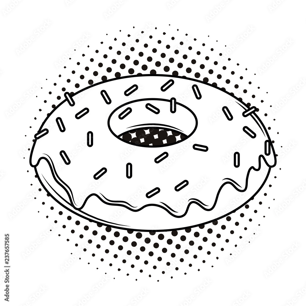 Donut dessert cartoons pop art black and white Donut dessert cartoons pop art black and white