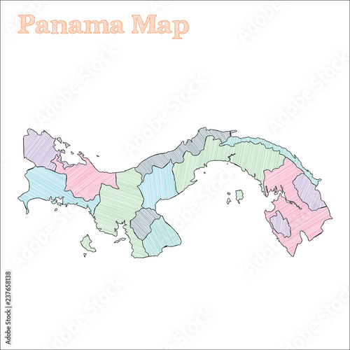 Panama hand-drawn map. Colorful sketchy country outline. Wondrous Panama map with provinces. Vector illustration.