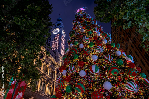 Chritmas tree in Sydney's Martin Place very early in the morning