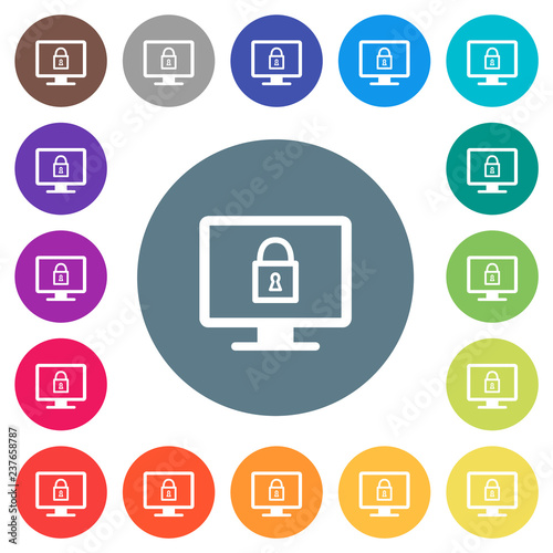 Lock screen flat white icons on round color backgrounds