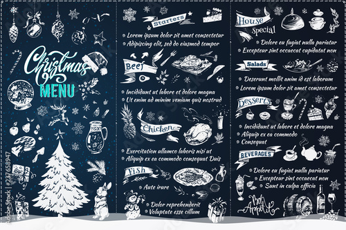 Christmas Menu design. Chalk style vector brochure