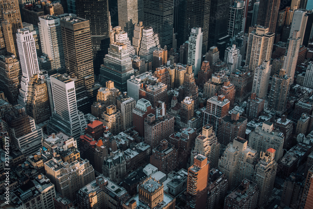 Fototapeta premium A bird's eye view of buildings in Midtown Manhattan, New York City