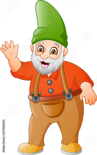 Cartoon garden gnome waving