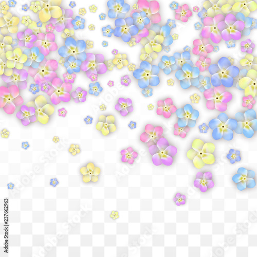 Blue Vector Realistic Blue Petals Falling on Transparent Background. Spring Romantic Flowers Illustration. Flying Petals. Sakura Spa Design. Blossom Confetti. Design Elements for Wedding Decoration.