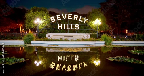 Beverly Hills Sign landmark near famous Rodeo Drive in Los Angeles, California, 4K