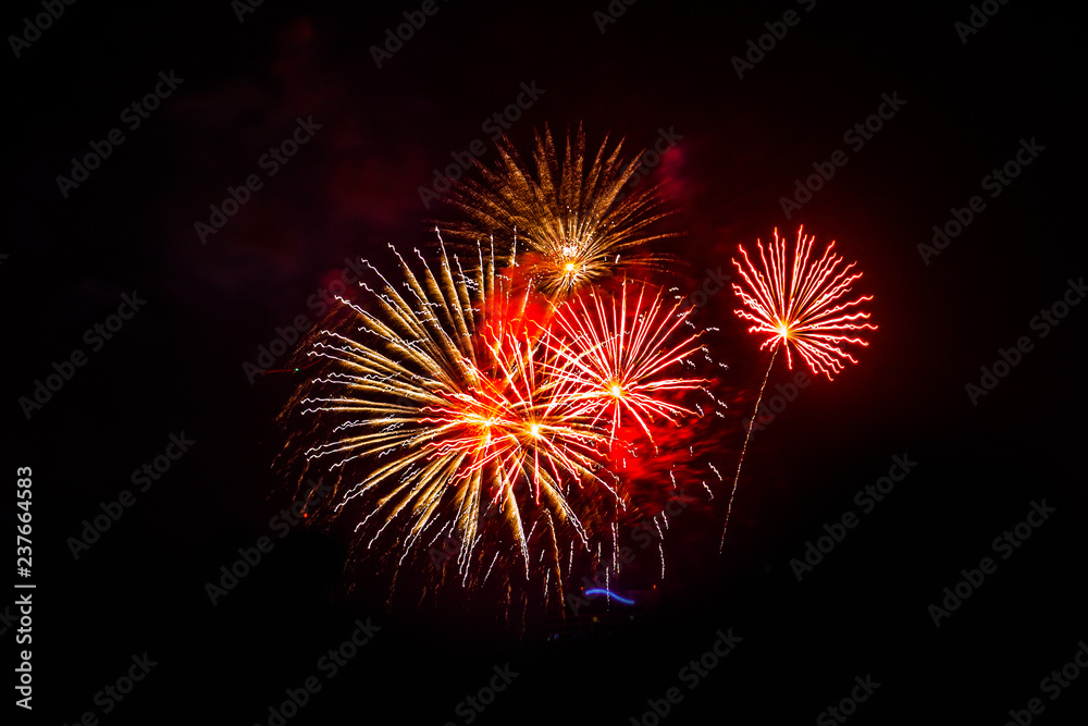 Colorful fireworks festival happy new year 