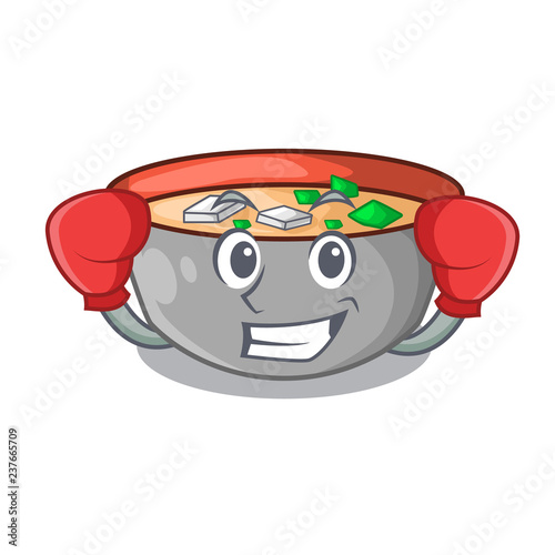 Boxing japanese miso soup in cartoon bowl