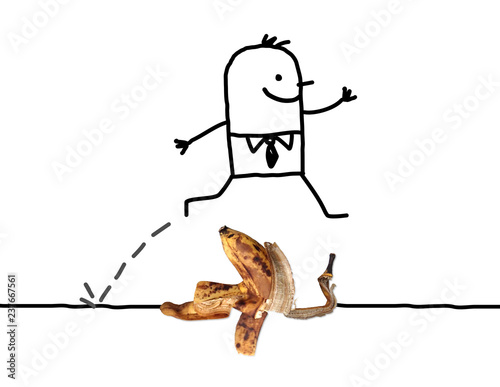 Cartoon Man jumping Over a Banana Peel