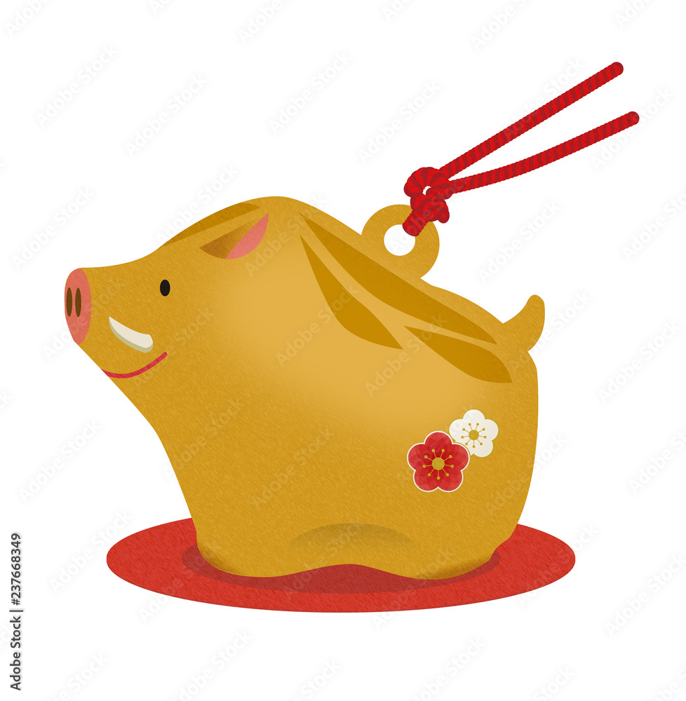年賀状素材 猪の土鈴のイラスト 猪の鈴 干支 十二支 Boar S Toy Stock Illustration Adobe Stock