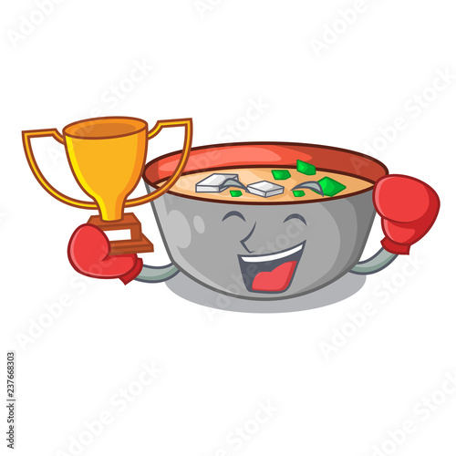 Boxing winner delicious meal of miso soup cartoon