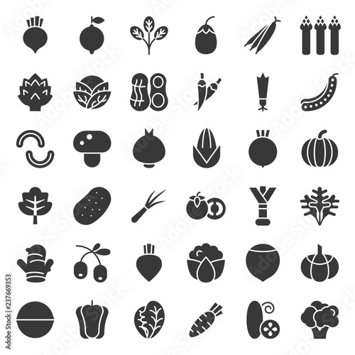 Vegetable icon set  solid style vector illustration