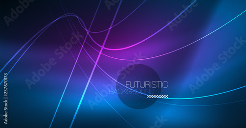 Neon glowing magic background, neon banner, night sky wallpaper. Magic light effect. Christmas abstract pattern.