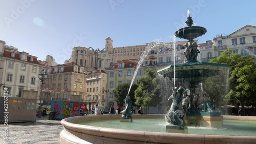 LISBON, PORTUGAL  Rossio square with fountain located at Baixa district 