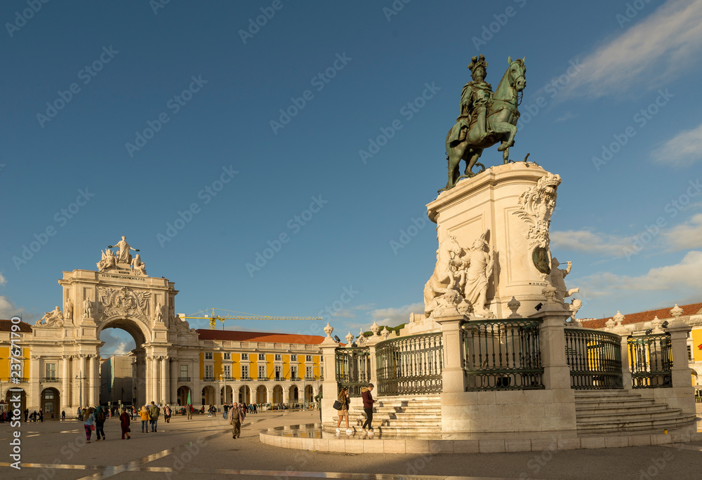 LISBON, PORTUGAL - NOVEMBER 21, 2018: Statue of King Jose I on the Commerce square, PORTUGAL - NOVEMBER 21, 2018: Statue of King Jose I on the Commerce square (Praca do Comercio)