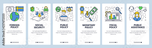 Web site onboarding screens. Government office policy and ministry. Menu vector banner template for website and mobile app development. Modern design linear art flat illustration.