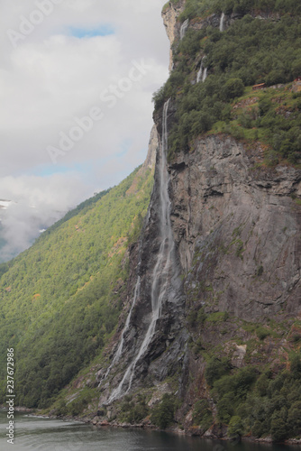 Falls on abrupt hillside. Hellesylt, Geiranger, Norway © photobeginner