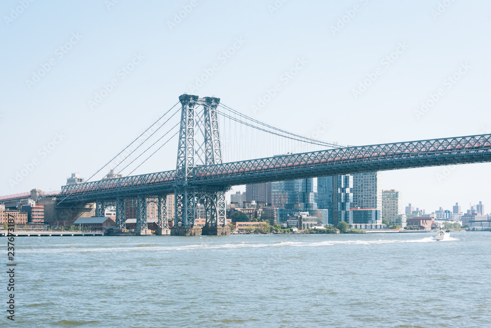 View of the East River and Williamsburg Bridge, in New York City View of the East River and Williamsburg Bridge, in New York City