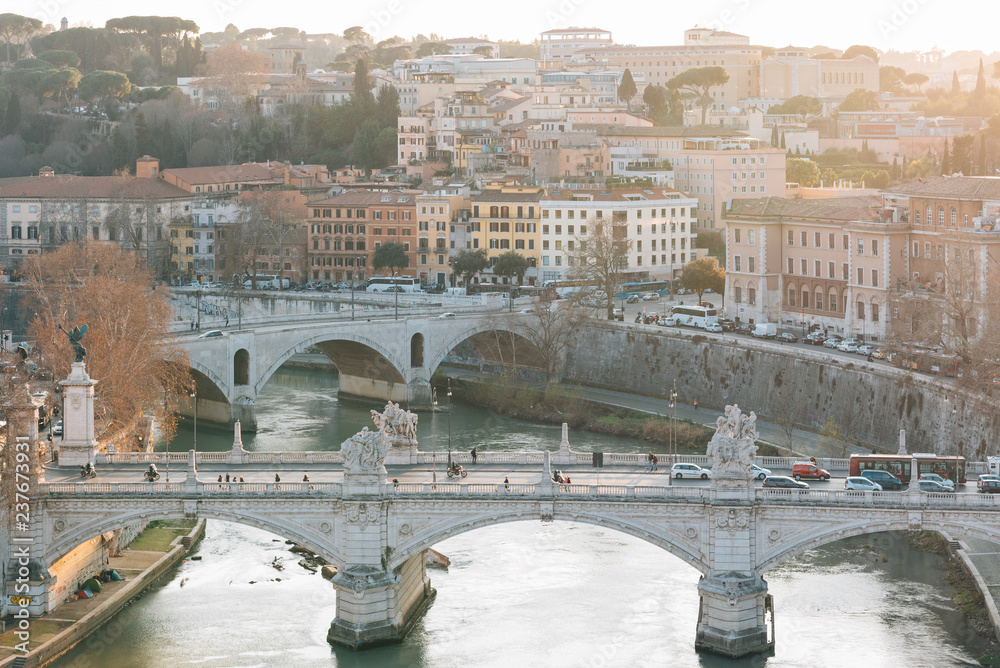 View of the River Tiber from Castel Sant'Angelo, in Rome, Italy