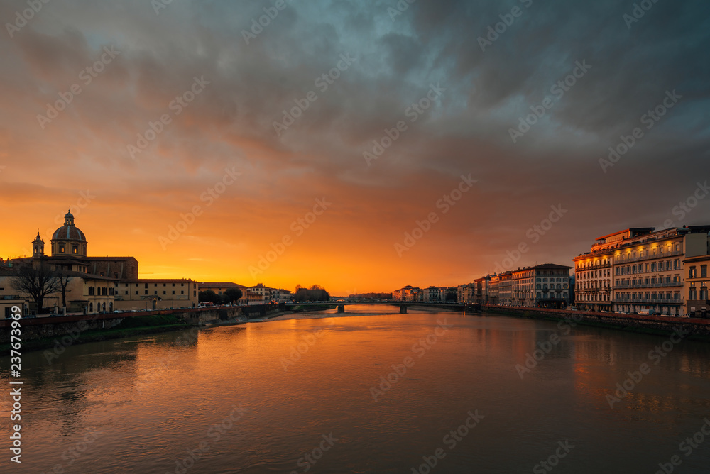 Sunset over the Arno River in Florence, Italy